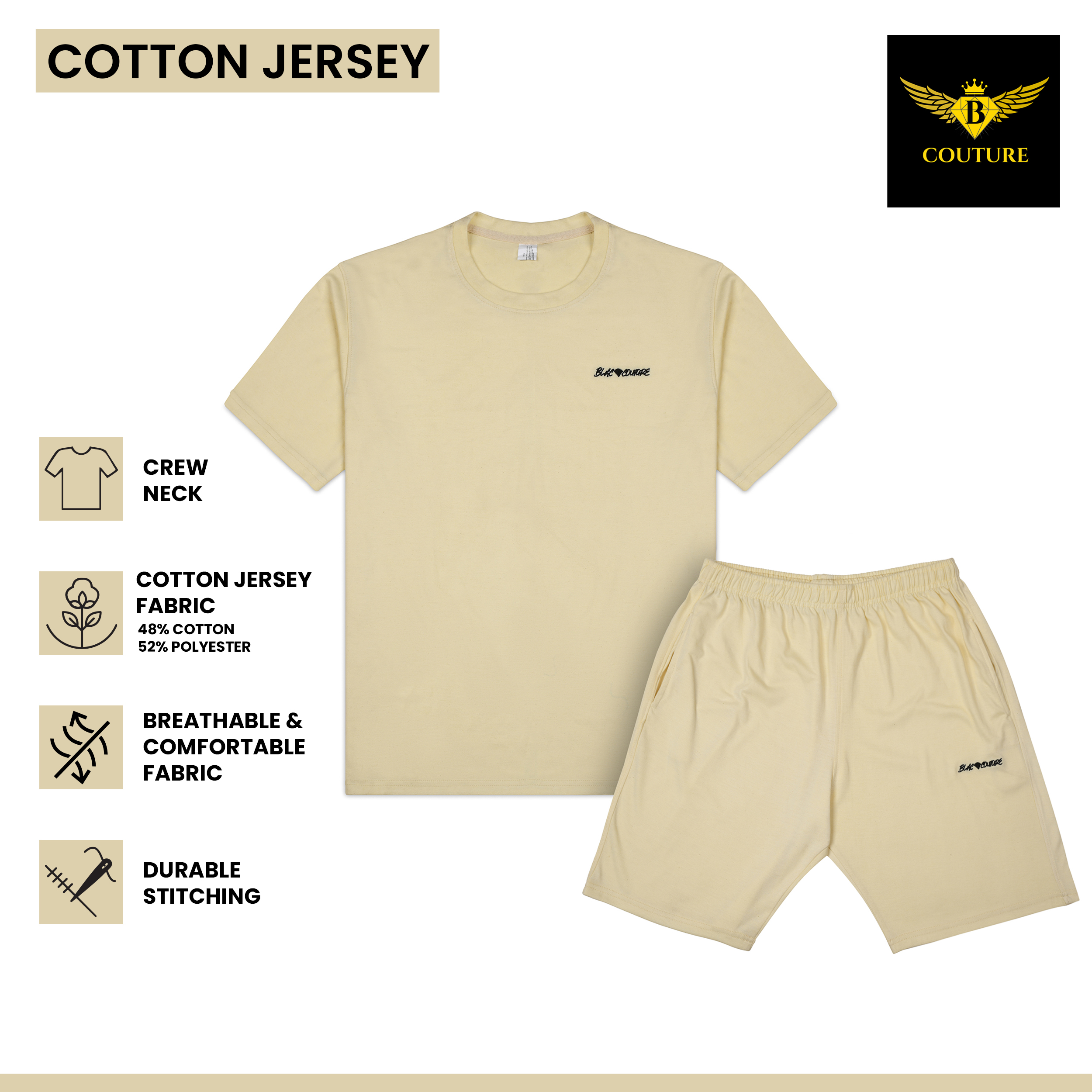 Men's Premium 48% Cotton and 52% Polyester Jersey T-Shirt & Shorts Casual Set